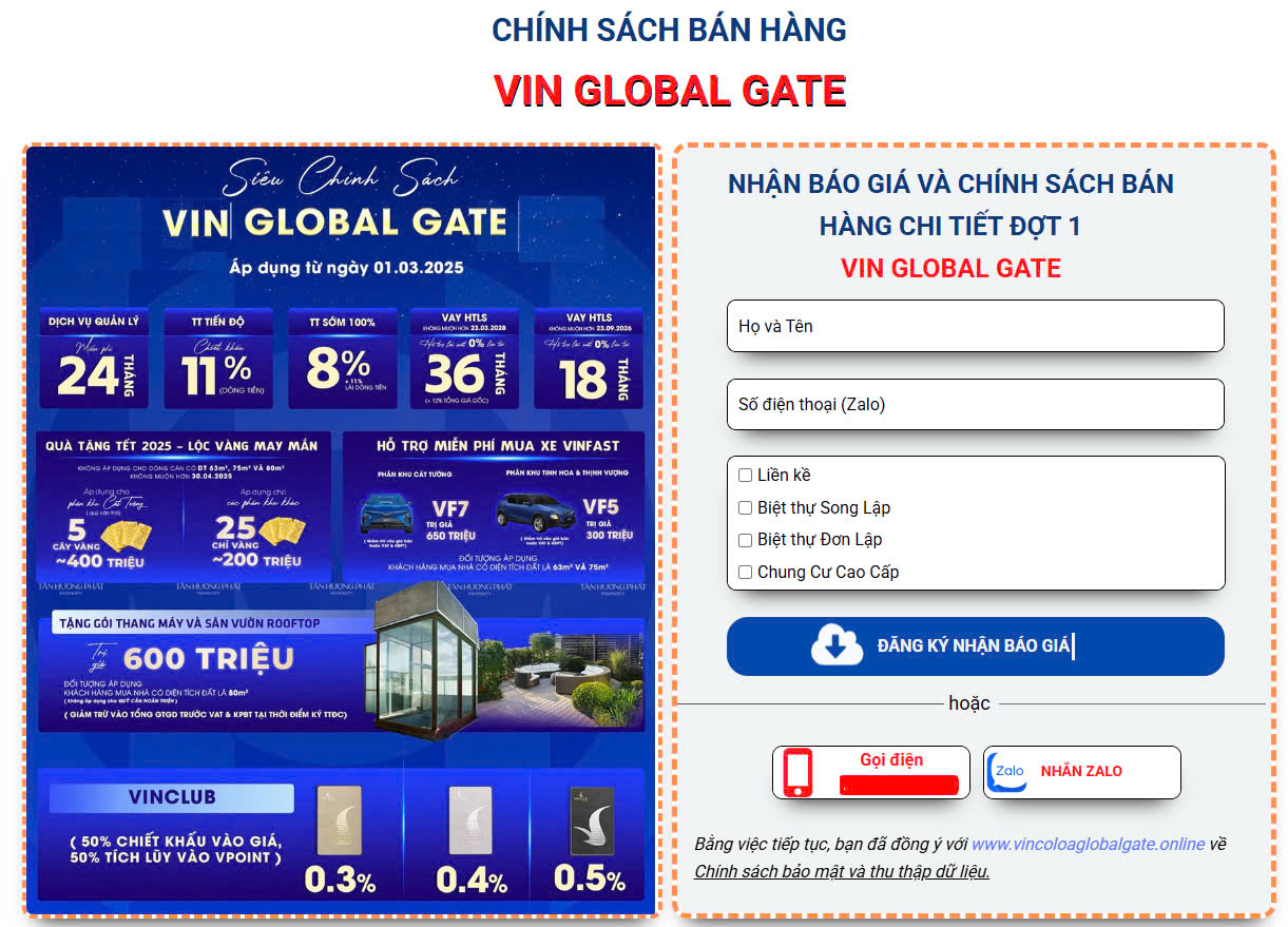 chính sách bán hàng Vinhomes Cổ Loa
