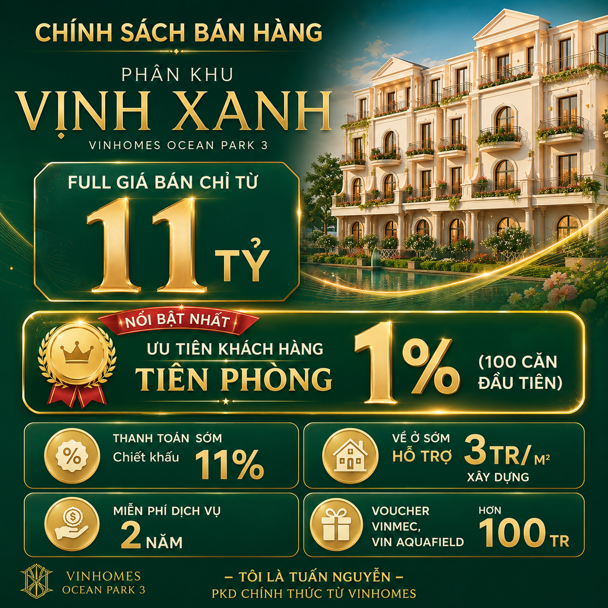 Chính sách bán hàng phân khu Vịnh Xanh 